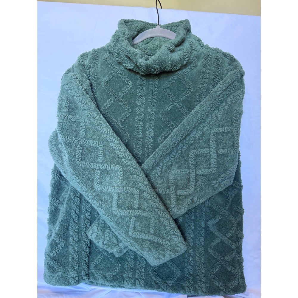 Eddie Bauer Womens Sage Green Sherpa Fleece Geometric Embossed Sweater M